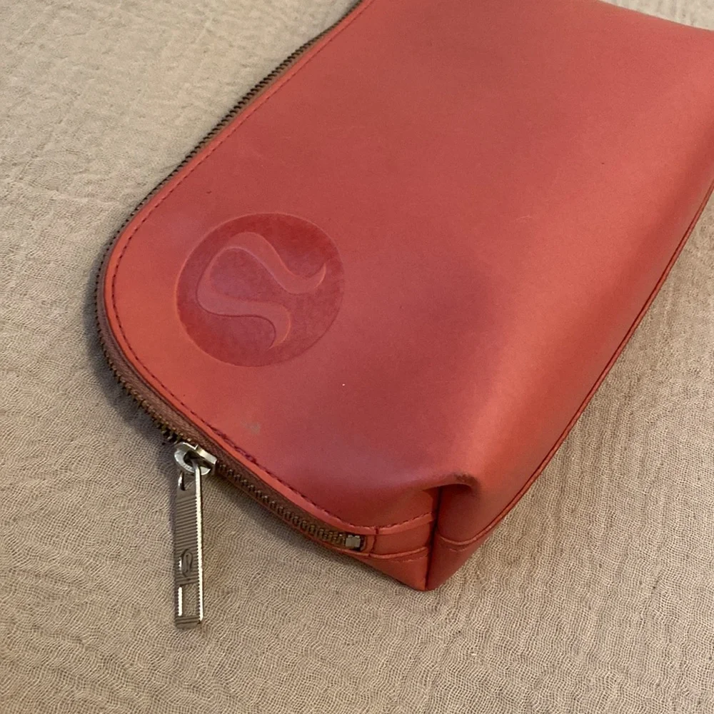 Lululemon Leather Small Zip Pouch in Coral